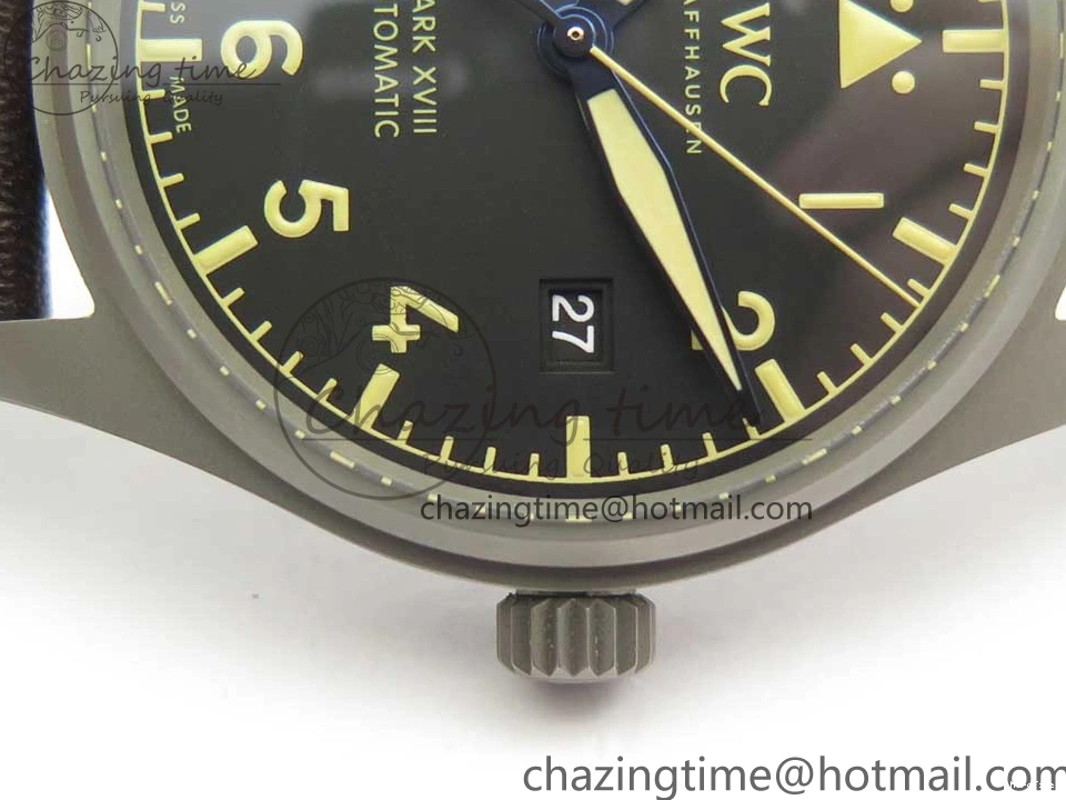 MIROTIME 0504 SmartChoice Mark XVIII IW327006 Titanium M+F 1:1 Best Edition Black Dial on Brown Leather Strap A 7145